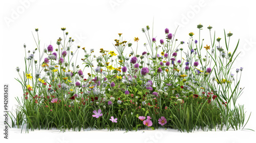 Vibrant wildflowers interspersed with lush green grass, ideal for nature-inspired digital designs and floral compositions in creative projects