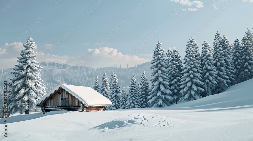 Winter landscape with a house in the distance Winter landscape with a house in the distance