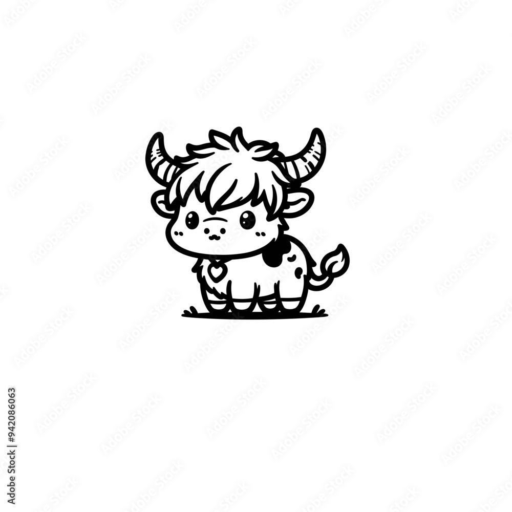 Hand-Drawn Highland Cow Doodle Art Line Drawing in Black and White, Perfect for Modern Wall Art, Coloring Pages, and Creative Design Projects Hand-Drawn Highland Cow Doodle Art Line Drawing in Black and White, Perfect for Modern Wall Art, Coloring Pages, and Creative Design Projects