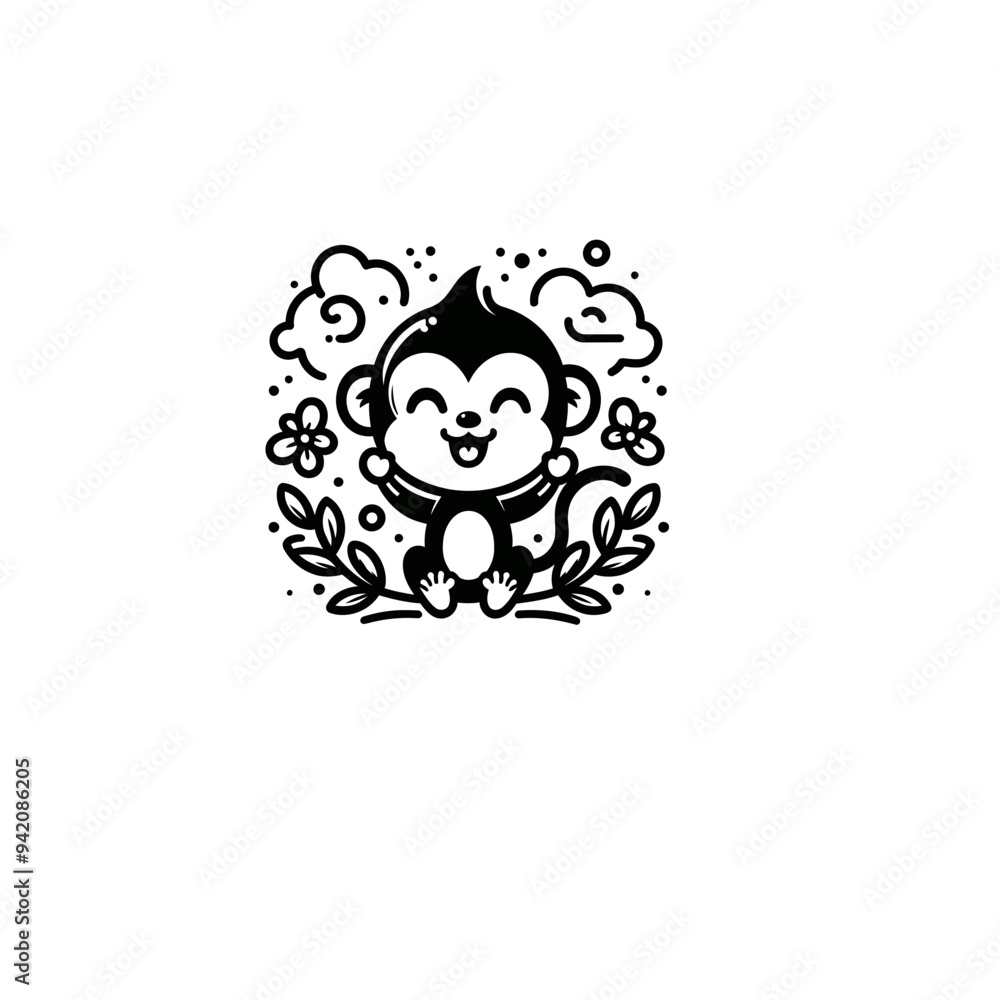 Creative and Whimsical Monkey Line Drawing Doodle Art with Fine Detail and Minimalistic Style, Great for Home Decor, Graphic Design, and Art Prints Creative and Whimsical Monkey Line Drawing Doodle Art with Fine Detail and Minimalistic Style, Great for Home Decor, Graphic Design, and Art Prints