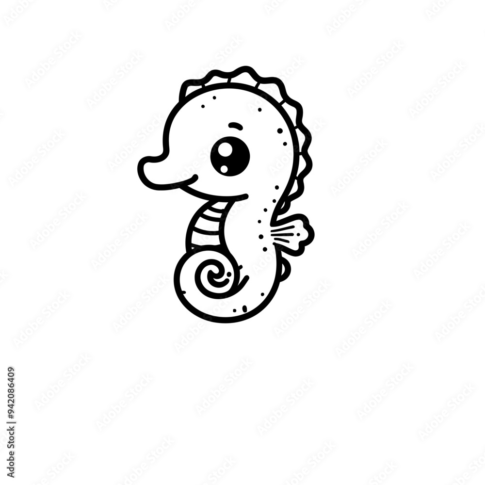 Artistic Black and White Seahorse Line Drawing with Doodle Art Elements, Suitable for Contemporary Home Decor, Fashion Design, and Creative Illustration Artistic Black and White Seahorse Line Drawing with Doodle Art Elements, Suitable for Contemporary Home Decor, Fashion Design, and Creative Illustration