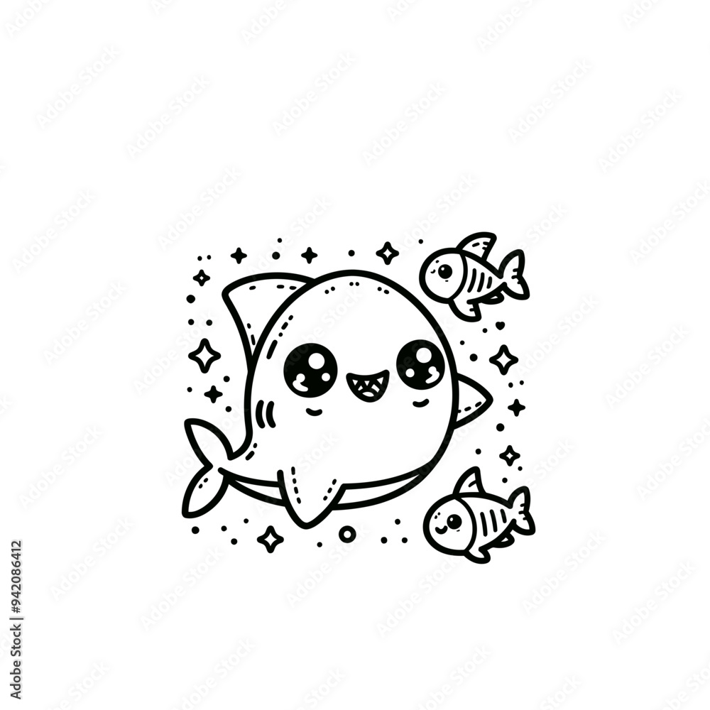 Fototapeta premium Creative and Whimsical Shark Line Drawing Doodle Art with Fine Detail and Minimalistic Style, Great for Home Decor, Graphic Design, and Art Prints