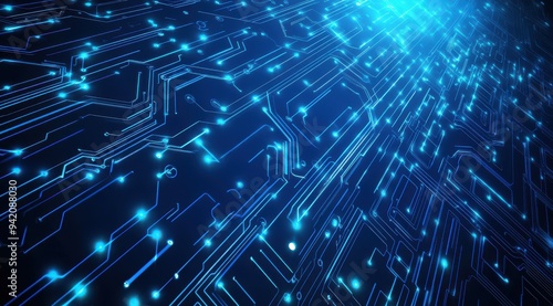 Abstract blue circuit board background vector presentation design with technology and computer elements