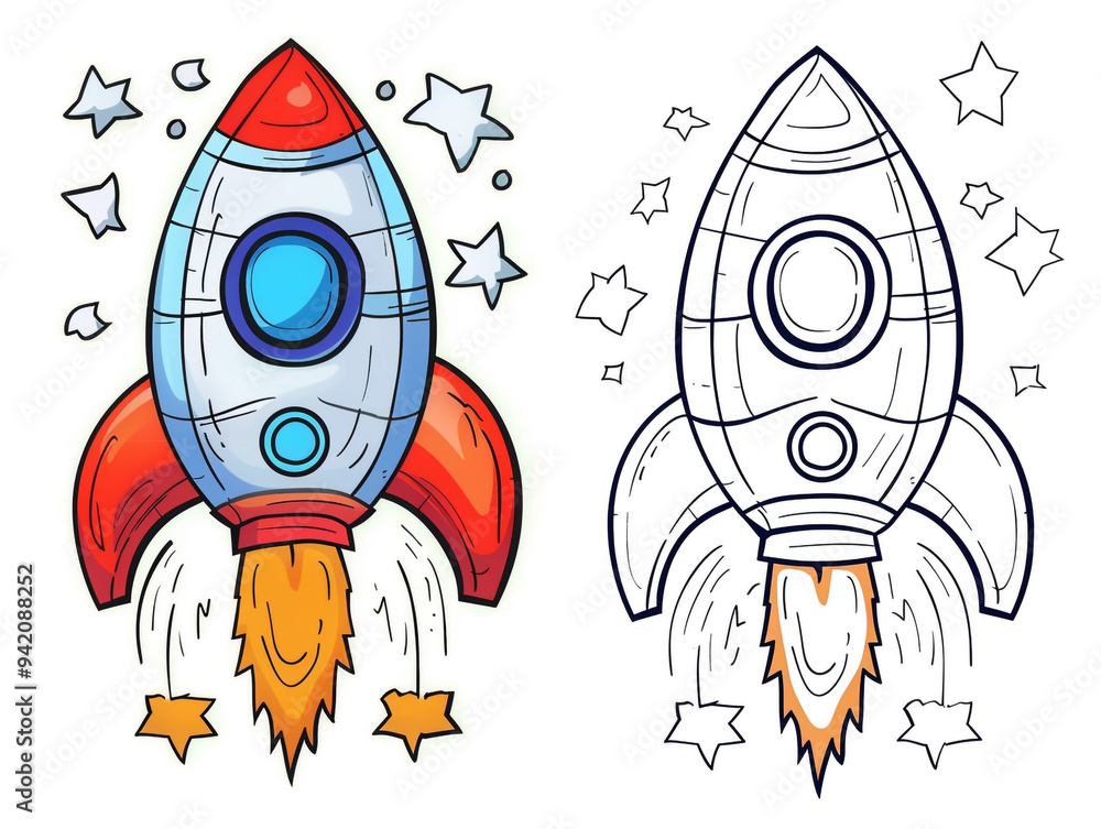 A Cartoon Style Hand Drawing Rocket On a White Background Vector illustration A Cartoon Style Hand Drawing Rocket On a White Background Vector illustration