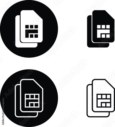 SIM icons set. Sim card flat and line black vector collection mobile slot icon. Mobile Cellular Phone Sim Card Chip Isolated on transparent Background. Digital Nfc technology symbol. ditable stroke.