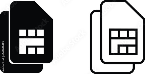 SIM icons set. Sim card flat and line black vector collection mobile slot icon. Mobile Cellular Phone Sim Card Chip Isolated on transparent Background. Digital Nfc technology symbol. ditable stroke.