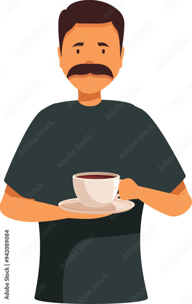 Man is holding a cup of coffee on a saucer Man is holding a cup of coffee on a saucer