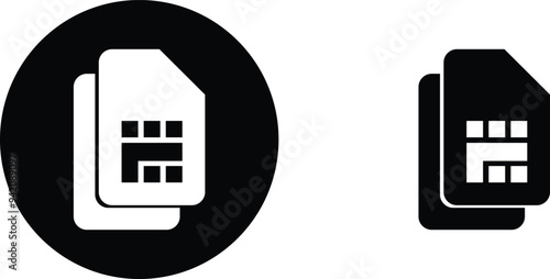 SIM icons set. Sim card flat and line black vector collection mobile slot icon. Mobile Cellular Phone Sim Card Chip Isolated on transparent Background. Digital Nfc technology symbol. ditable stroke.
