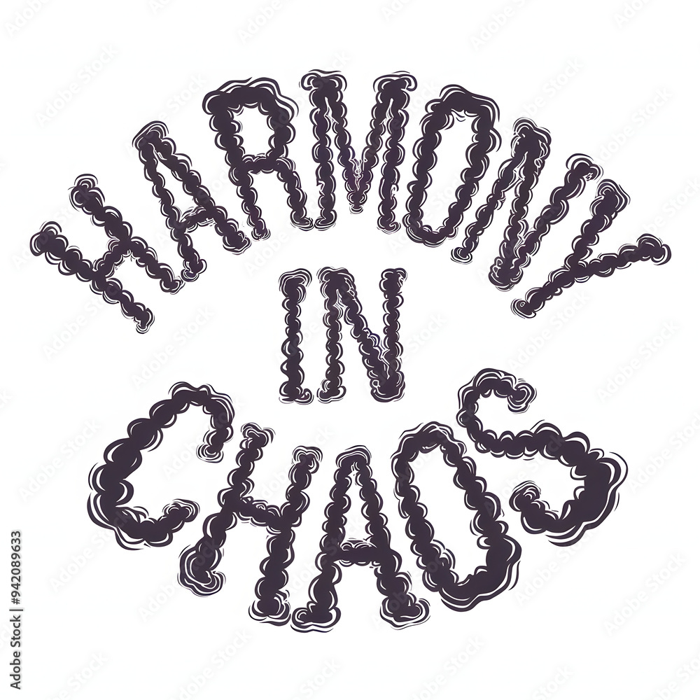 Harmony in Chaos - Swirling Text that Transitions from Disordered to Balanced for a Symbolic, Dynamic T-shirt Design. Harmony in Chaos - Swirling Text that Transitions from Disordered to Balanced for a Symbolic, Dynamic T-shirt Design.