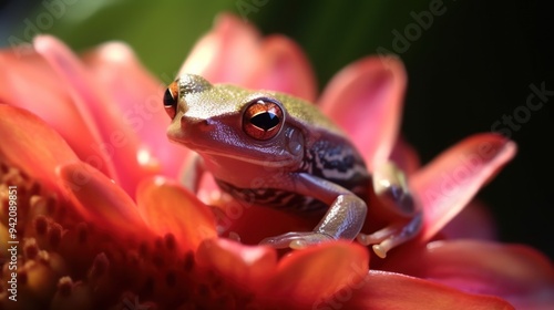 Red-Eyed Tree Frog on a Pink Flower