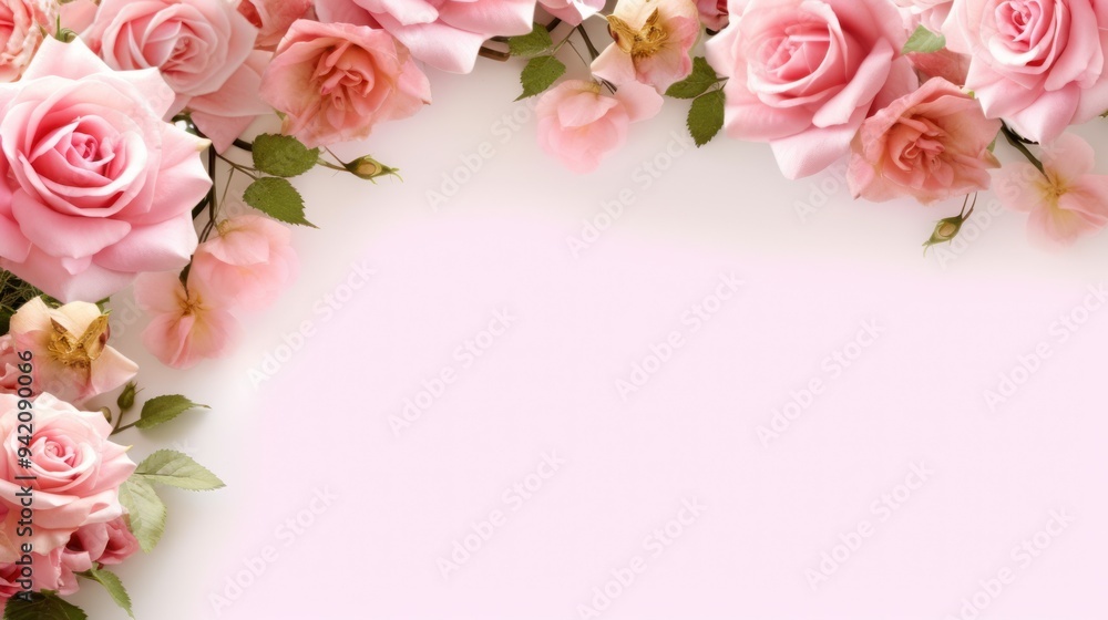 Pink Roses Border on Light Background Pink Roses Border on Light Background