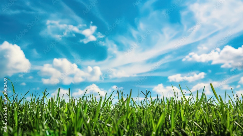 Obraz premium Green Grass and Blue Sky