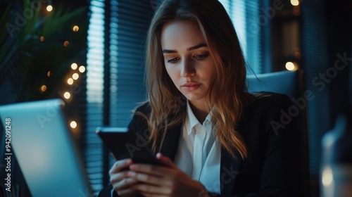 Busy Woman Texting in Office