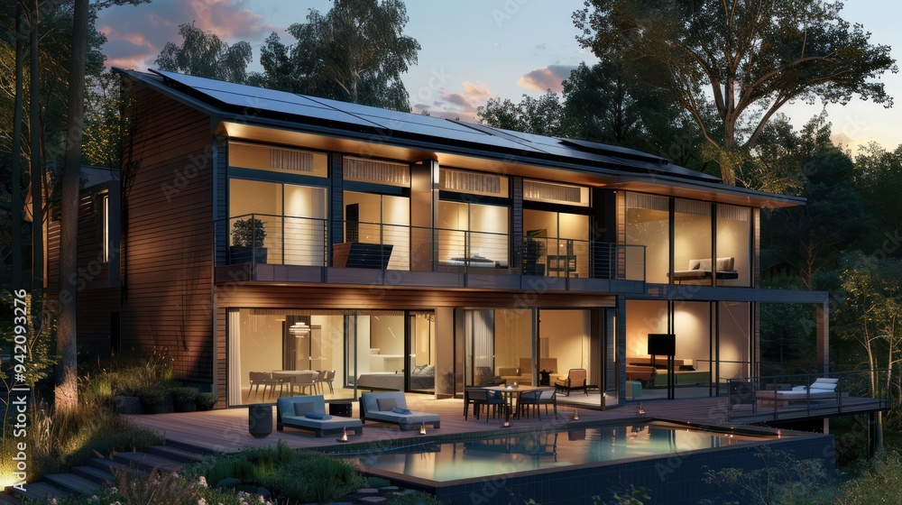 Fototapeta premium Modern Luxurious Home in a Forest Setting