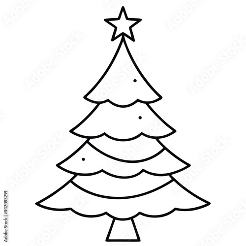 Elegant Christmas Tree Line Art Vector Illustration.