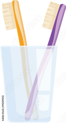 Two toothbrushes are standing in a glass, representing a couple's commitment to oral hygiene