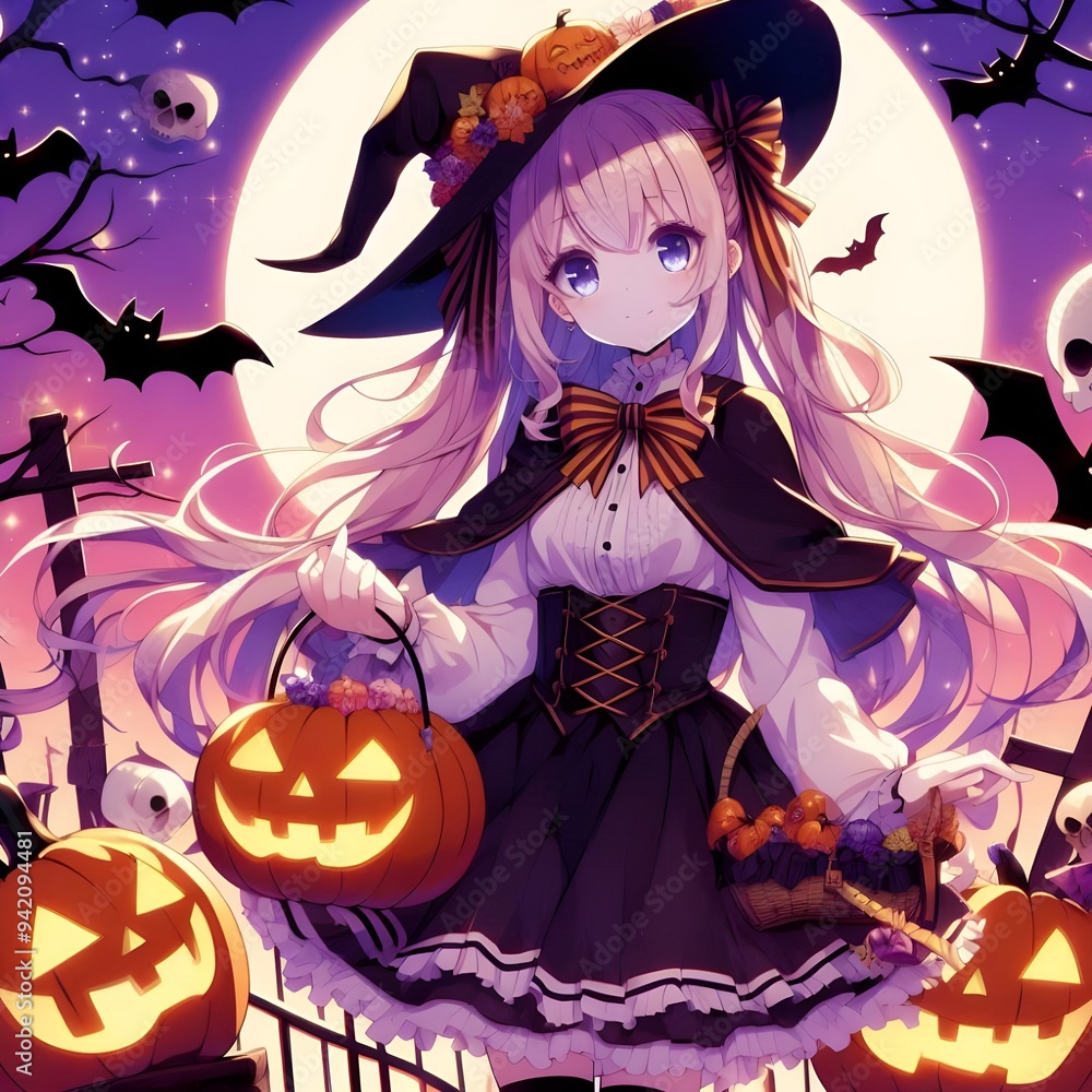 Illustration of beautiful witch in halloween. Anime style. Illustration of beautiful witch in halloween. Anime style.