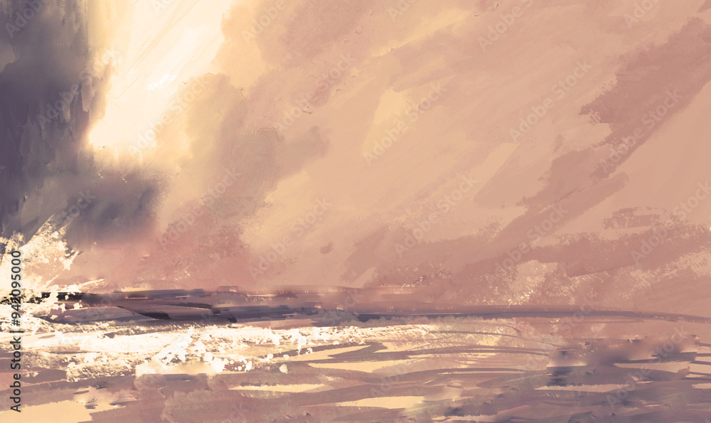 Φωτογραφία Impressionistic Digital Painting or Art of a Seascape Misty or Foggy Ocean Break