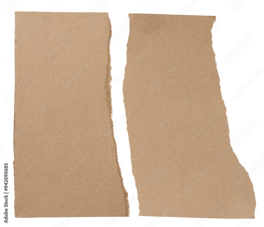 Torn piece of brown cardboard on a white isolated background, close up Torn piece of brown cardboard on a white isolated background, close up