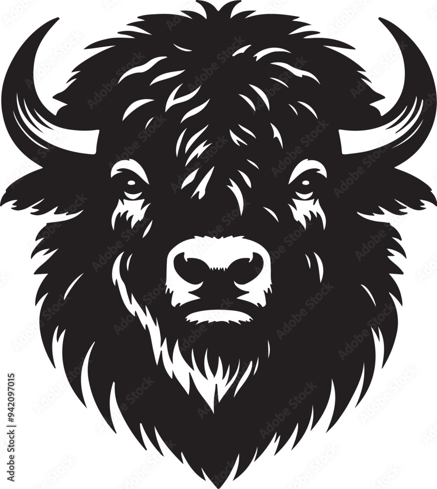 Obraz premium Bison head silhouette vector style with White Background