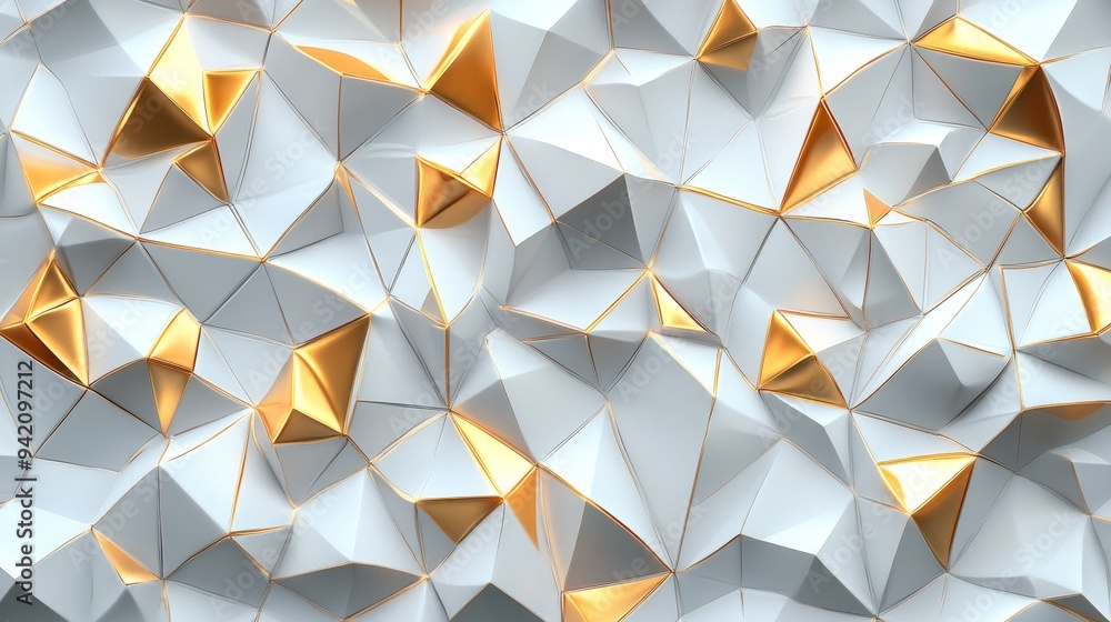 Abstract White and Gold Geometric Pattern, 3D Rendering, Low Poly, Minimalist, Geometric Background, Design, Art Abstract White and Gold Geometric Pattern, 3D Rendering, Low Poly, Minimalist, Geometric Background, Design, Art