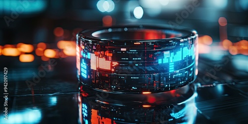 Futuristic, glowing, digital display, abstract.