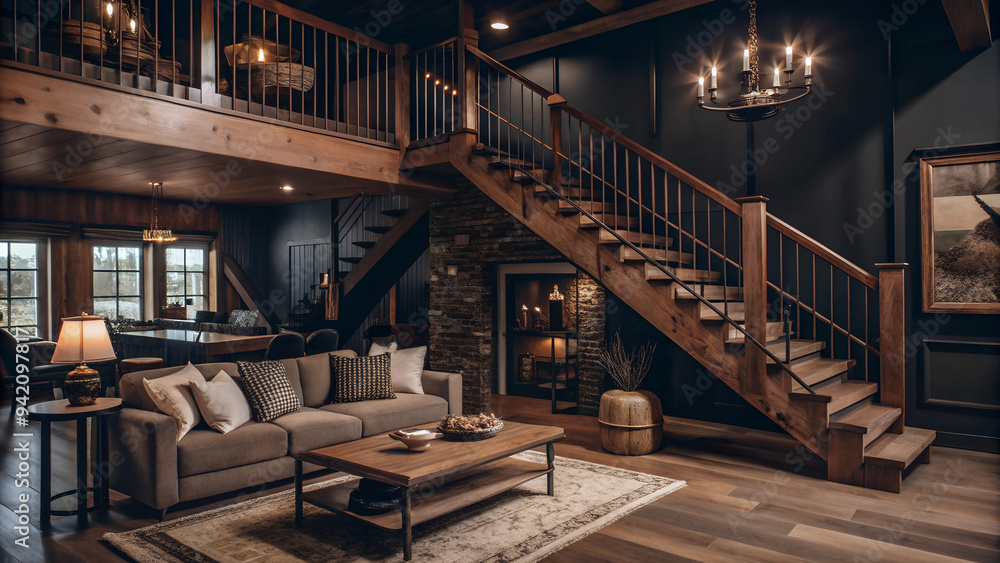 Fototapeta premium Modern Living Room With Stair.