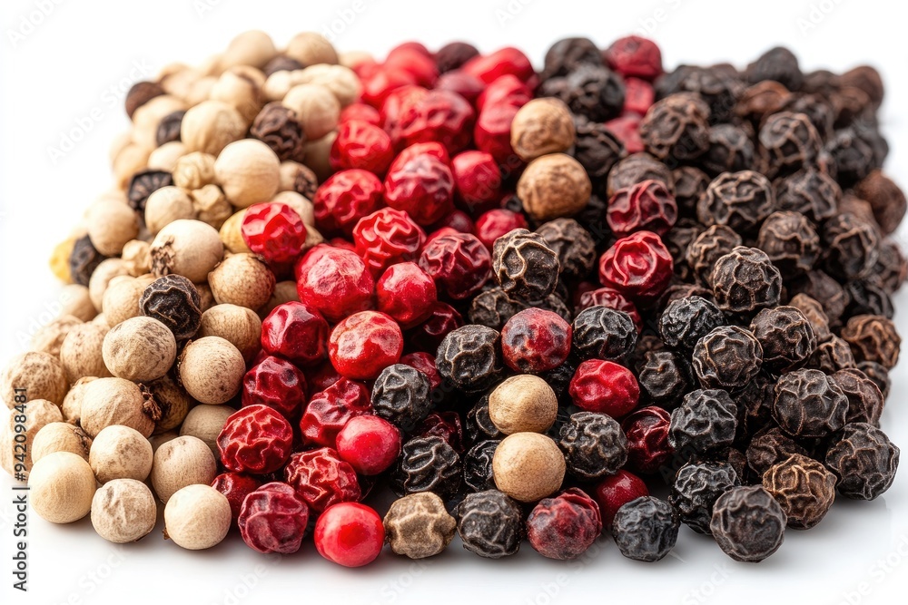 Mixture of black, white and red peppercorns forming a colorful background Mixture of black, white and red peppercorns forming a colorful background
