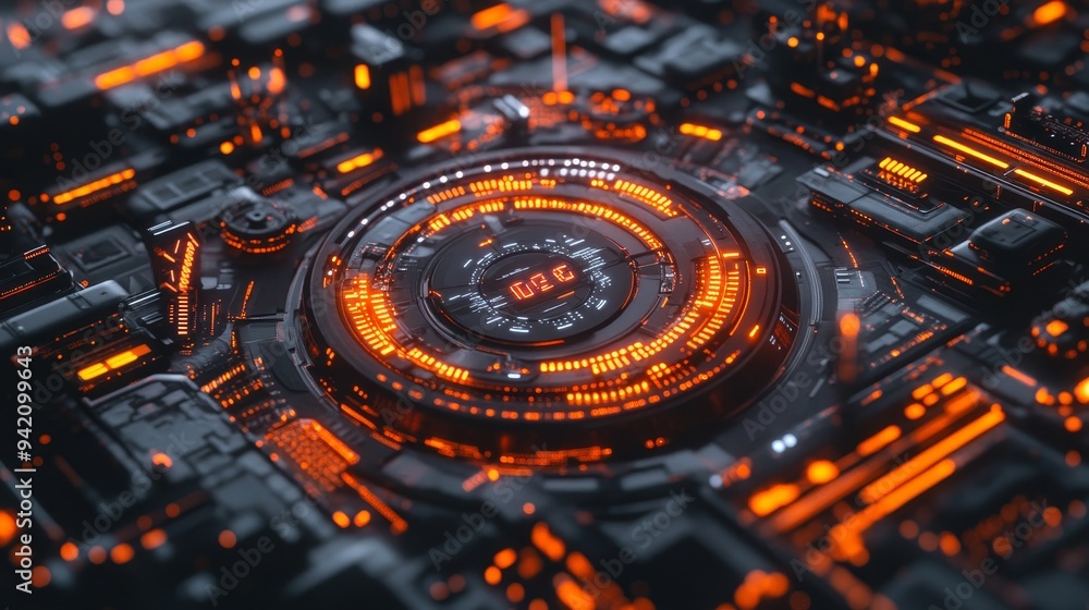 Futuristic Circuitry with Glowing Orange Lines and 1000 Display, futuristic technology, cyberpunk, digital art Futuristic Circuitry with Glowing Orange Lines and 1000 Display, futuristic technology, cyberpunk, digital art