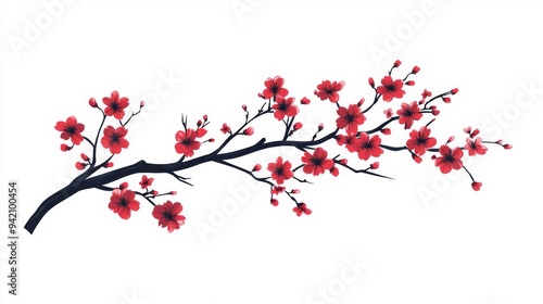 A sakura branch wrapped around a text logo, integrating nature with brand identity, elegant and stylish, flat , isolated on white background