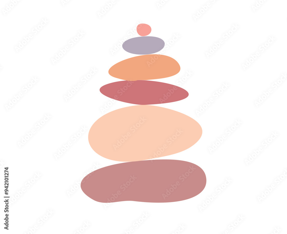 Meditation balance stone pyramid. Stacked pebbles pastel colors object vector illustration isolated white background. Meditation balance stone pyramid. Stacked pebbles pastel colors object vector illustration isolated white background.