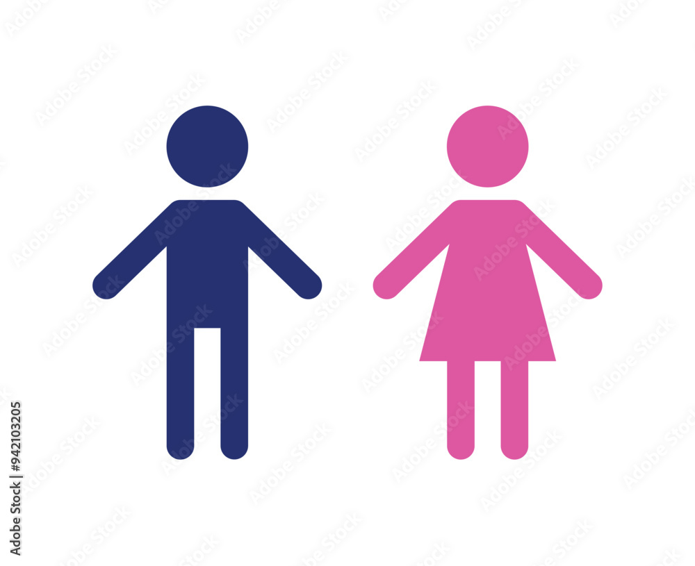 Toilet restroom sign element vector icon for public navigation symbol. Male Blue and female pink color. Toilet restroom sign element vector icon for public navigation symbol. Male Blue and female pink color.