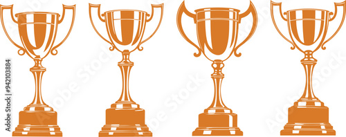 set of trophy cup silhouette white background