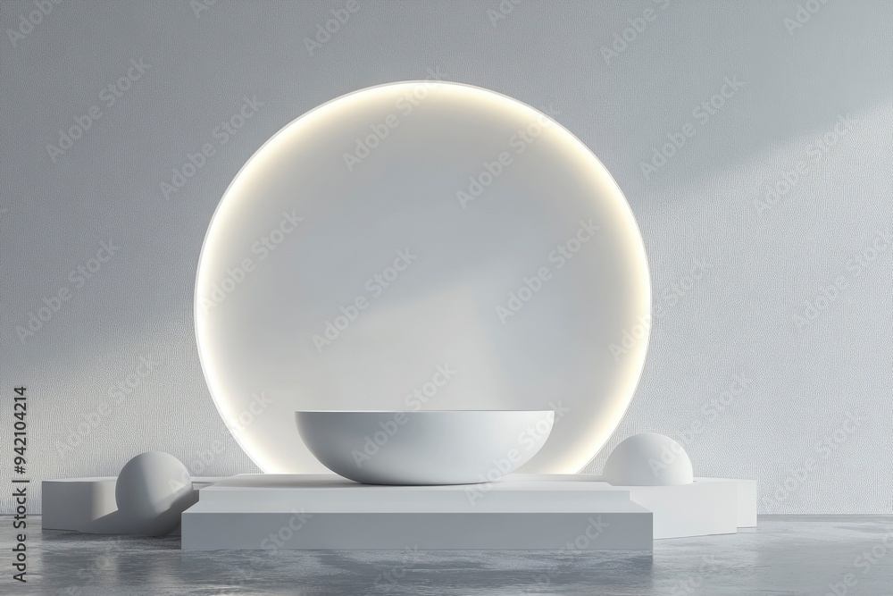 Futuristic mock up scene with podium for product display, 3D rendering with generative ai Futuristic mock up scene with podium for product display, 3D rendering with generative ai