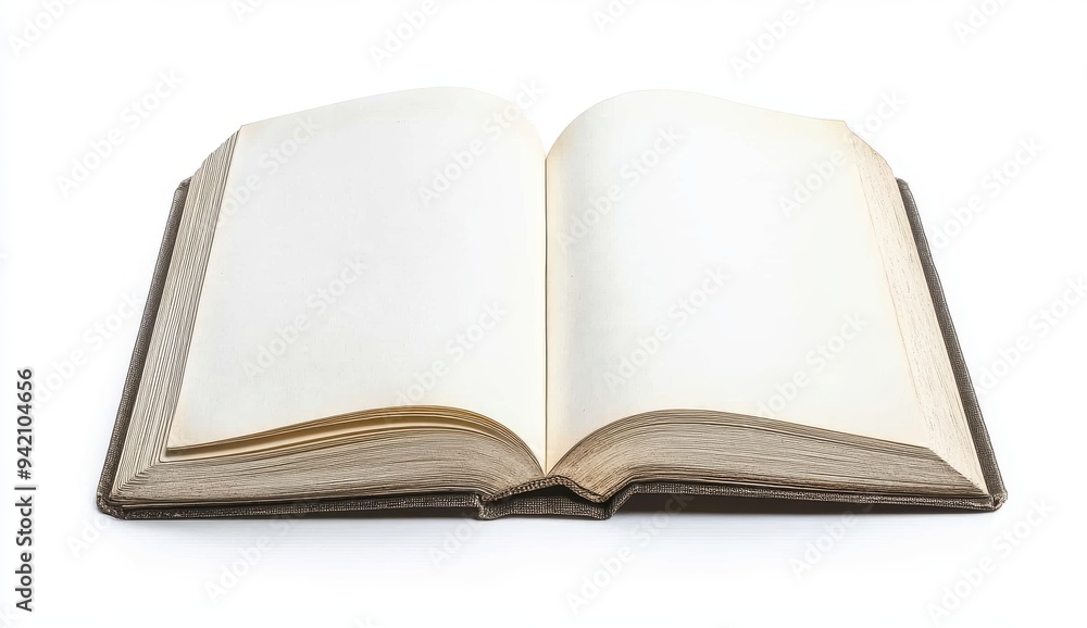 An open book with blank pages on a white background An open book with blank pages on a white background