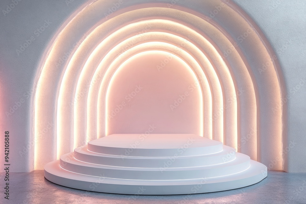 Futuristic mock up scene with podium for product display, 3D rendering with generative ai Futuristic mock up scene with podium for product display, 3D rendering with generative ai