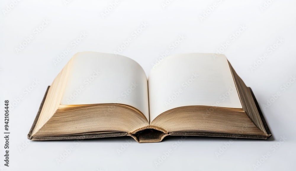 An open book with blank pages on a white background An open book with blank pages on a white background