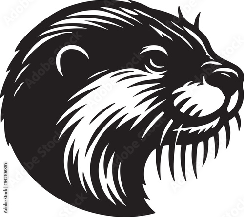 otter silhouette vector style with White Background