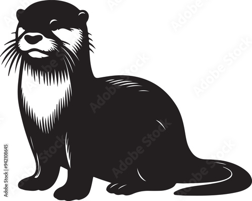 otter silhouette vector style with White Background