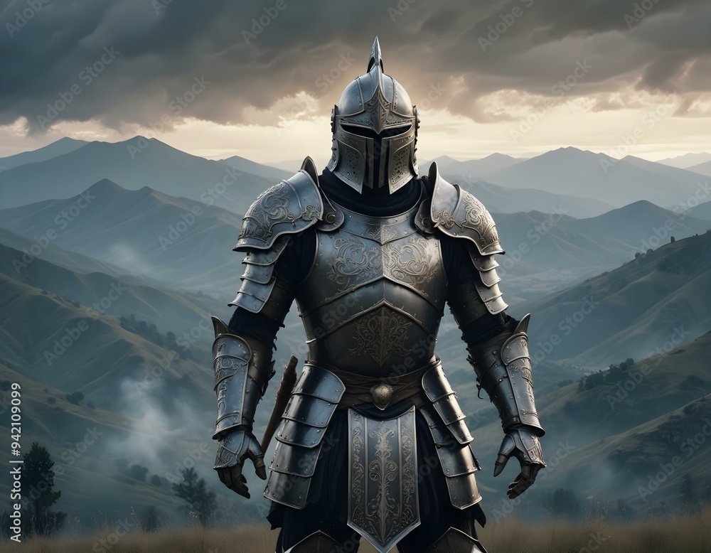 Knight Epic Medieval Warrior Armor and Helmet in a Fantasy RPG Role Playing Game Knight Epic Medieval Warrior Armor and Helmet in a Fantasy RPG Role Playing Game