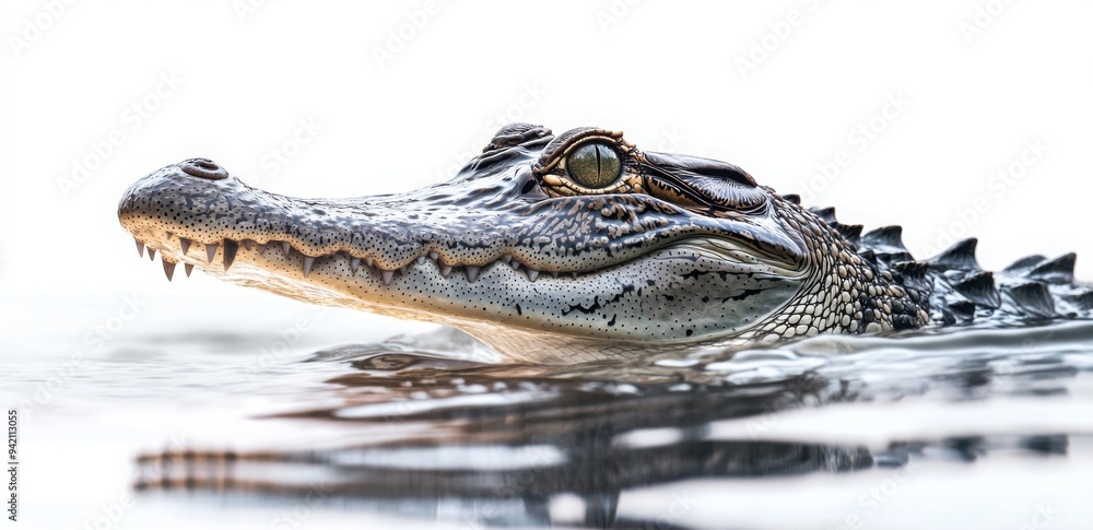 Obraz premium A crocodile in the water, isolated on a white background.