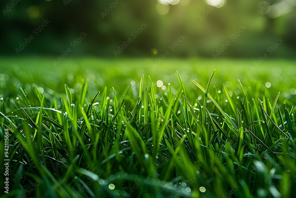 Lush Green Grass with Dew Drops Glimmering in the Morning Light Lush Green Grass with Dew Drops Glimmering in the Morning Light