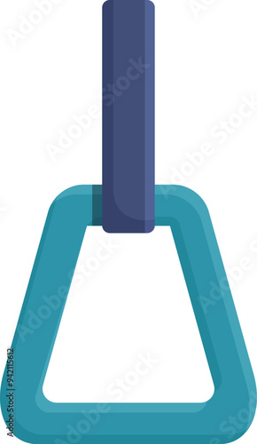 Blue triangular handrail typically found in buses and trains, providing support for passengers while standing