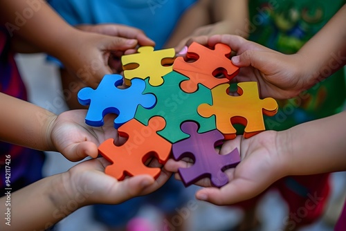 Collaborative Play: Children Joining Puzzle Pieces Together