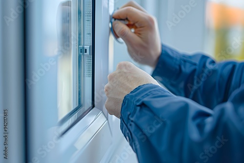 Hands Adjusting a Window Lock for Enhanced Security photo