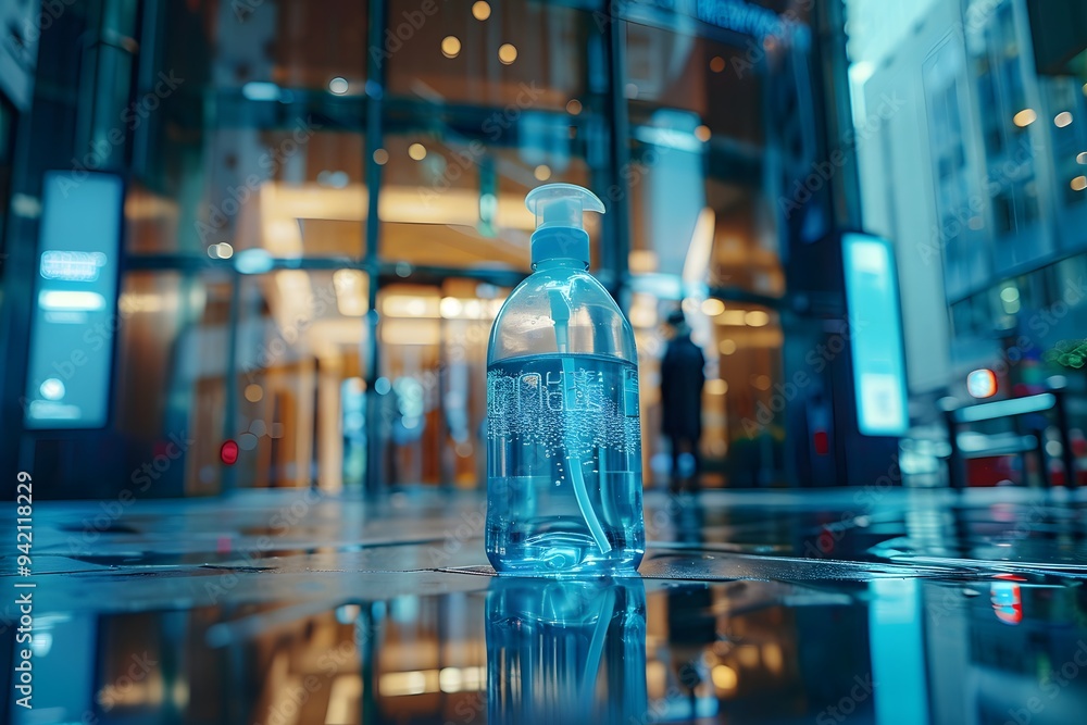 A Glimpse of Urban Life: A Water Bottle Reflecting City Lights A Glimpse of Urban Life: A Water Bottle Reflecting City Lights