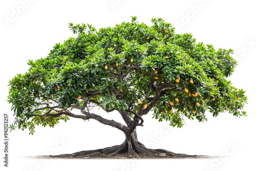 Lush Mango Tree with Abundant Fruit Against a White Background photo