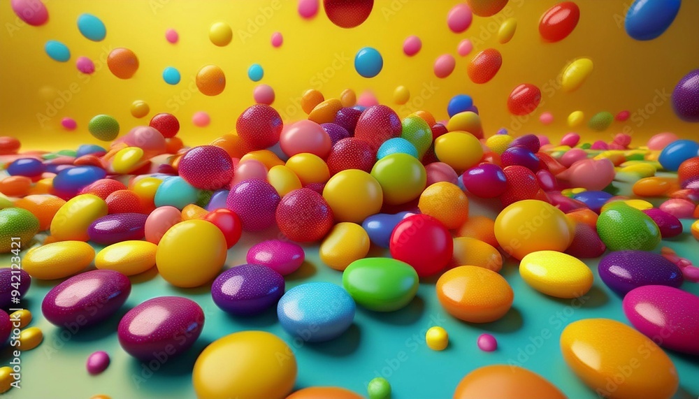 small round candies of different colors scattered on the table on a bright background, top view
small round candies of different colors scattered on the table on a bright background, top view