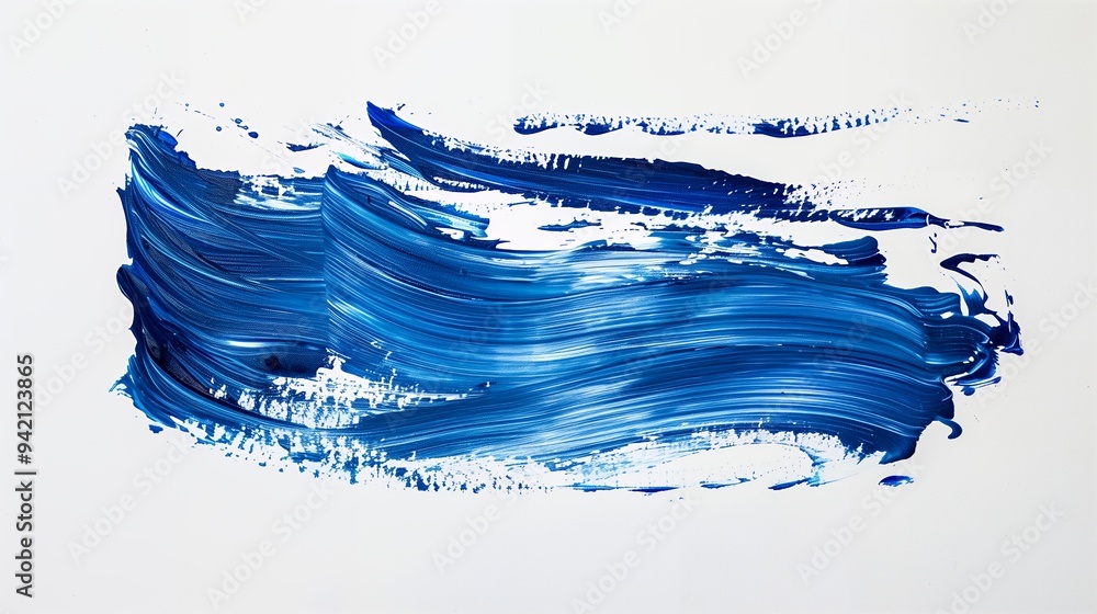 A smooth, abstract brushstroke of blue paint on a white background. A smooth, abstract brushstroke of blue paint on a white background.