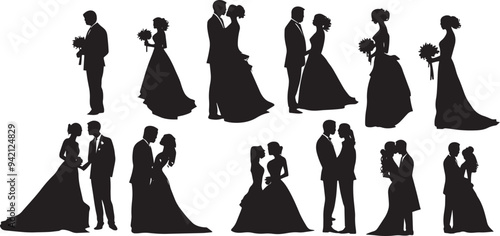 wedding couple silhouette isolated on white background
